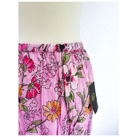 NWT Vintage Y2K Bila Smocked Pink Boho Floral Midi Skirt Whimsi Fairy Sz XL - Picture 3 of 6